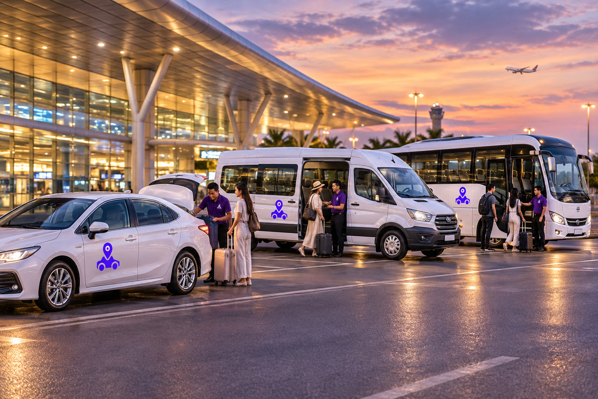 Các xe Thuê Xe Local chờ đón khách tại sân bay Thuê Xe Du Lịch Nha Trang Đi Sân Bay Cam Ranh
