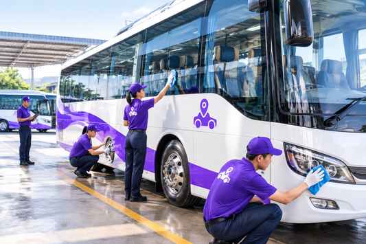 Đội ngũ chuẩn bị xe du lịch trước khi đón khách