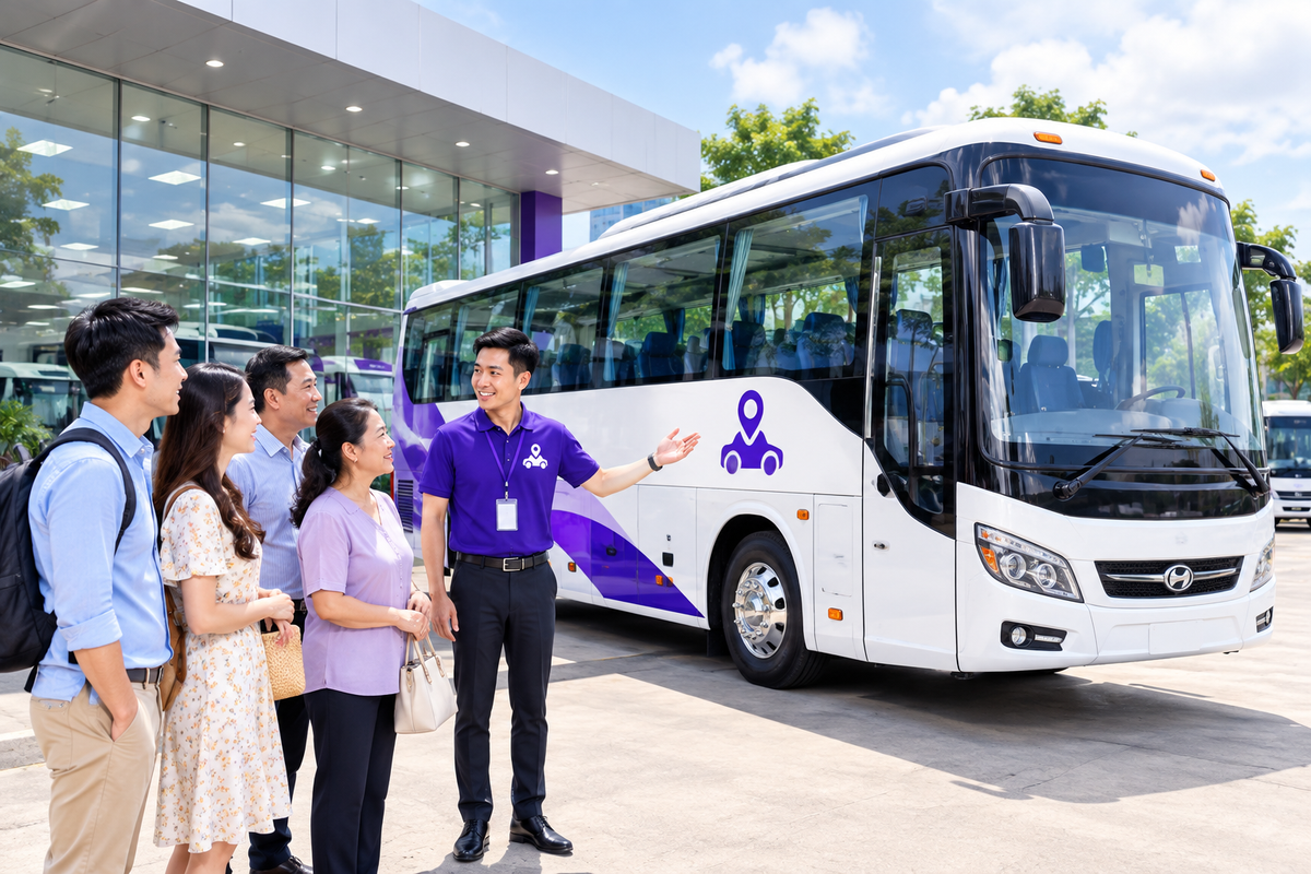 Nhân viên tư vấn đoàn khách bên xe 29 chỗ