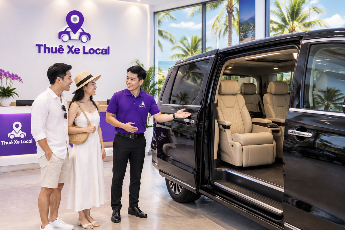 Showroom Thuê Xe Local và nhân viên giới thiệu limousine 9 chỗ